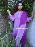 Unsha premium georgette 3-piece set with beautiful ombre dye, crafted by LVW Fashion Luxurious Chikankari, showcasing intricate design.