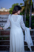 Beautiful black and white Chikankari Resham embroidery Anarkali dress by LVW Fashion, showcasing intricate embroidery and elegant design.