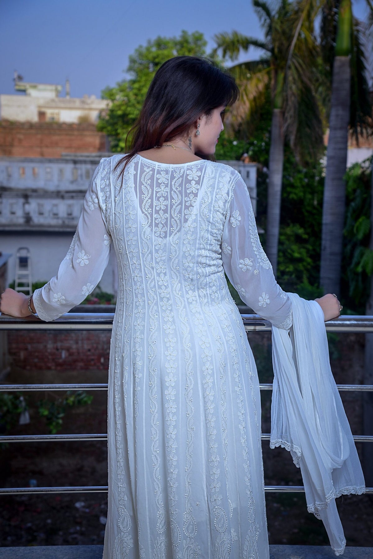 Beautiful black and white Chikankari Resham embroidery Anarkali dress by LVW Fashion, showcasing intricate embroidery and elegant design.