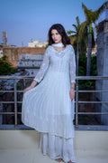 Beautiful black and white Chikankari Resham embroidery Anarkali dress by LVW Fashion, showcasing intricate embroidery and elegant design.