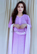 Beautiful Shades Premium Georgette 3-piece set by LVW Fashion in white with intricate Chikankari embroidery.