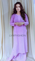 Luxurious white Georgette 3-piece set by LVW Fashion with elegant Chikankari embroidery, perfect for traditional wear.