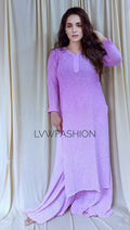 Beautiful white Georgette 3-piece set by LVW Fashion Luxurious Chikankari featuring intricate embroidery and elegant design.