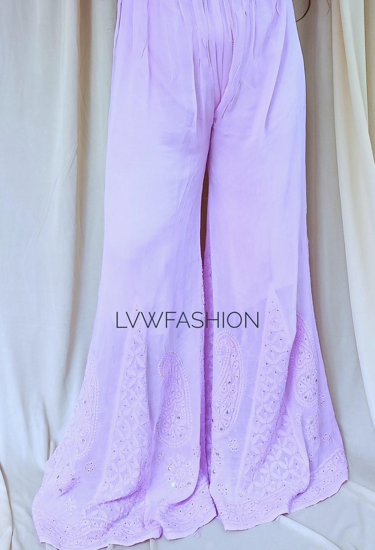 Beautiful Shades premium georgette 3-piece set by LVW Fashion, featuring intricate Chikankari embroidery in white.