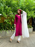 White Sariya Tyrian premium muslin silk Chikankari Kurta set by LVW Fashion, showcasing intricate embroidery and traditional design.