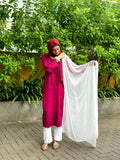 White Sariya Tyrian premium muslin silk Chikankari Kurta set by LVW Fashion, featuring intricate embroidery and traditional design.