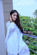 White U&K Premium Muslin Silk Gharara Chikankari Set by LVW Fashion, featuring intricate hand-stitched chikankari embroidery.