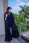 White U&K Premium Muslin Silk Gharara Chikankari set by LVW Fashion featuring intricate hand-embroidery and traditional design.