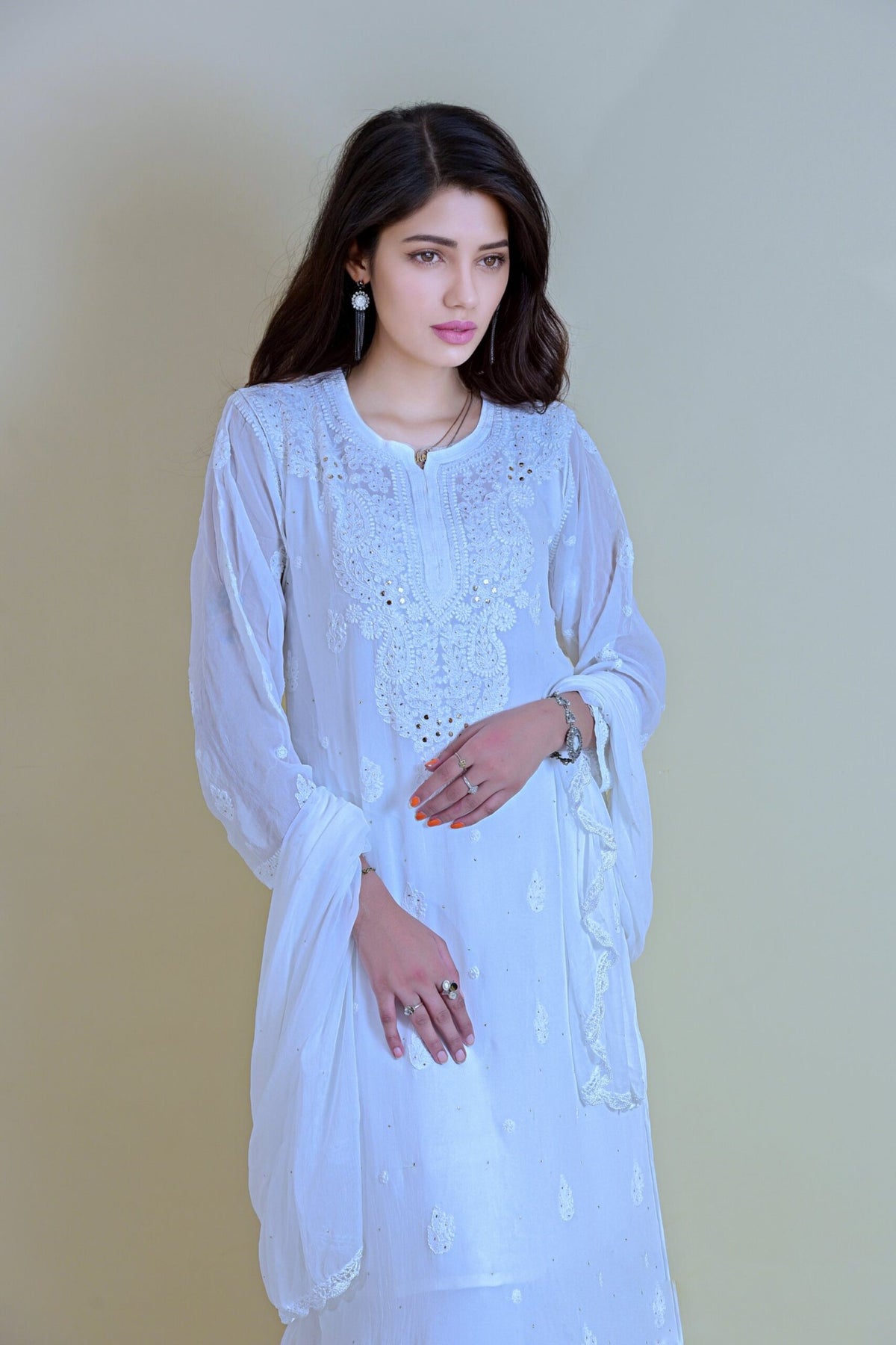 U&K Sober premium black and white georgette Chikankari Gharara set by LVW Fashion, featuring intricate embroidery and traditional style.