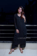 Luxurious white and black U&K Chikankari premium georgette kurta set by LVW Fashion, featuring intricate embroidery and elegant design