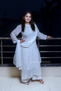White and black U&K Chikankari Kurta Set in premium georgette with intricate embroidery, by LVW Fashion Luxurious Chikankari.