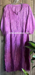 Wine-colored Mahir Silk Pure Chikankari Kurta with matching pants and dupatta, featuring intricate embroidery from LVW Fashion Luxurious Chikankari.