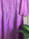 Wine-colored Mahir Silk Pure Chikankari Kurta with matching pants and dupatta, featuring intricate embroidery from LVW Fashion Luxurious Chikankari.