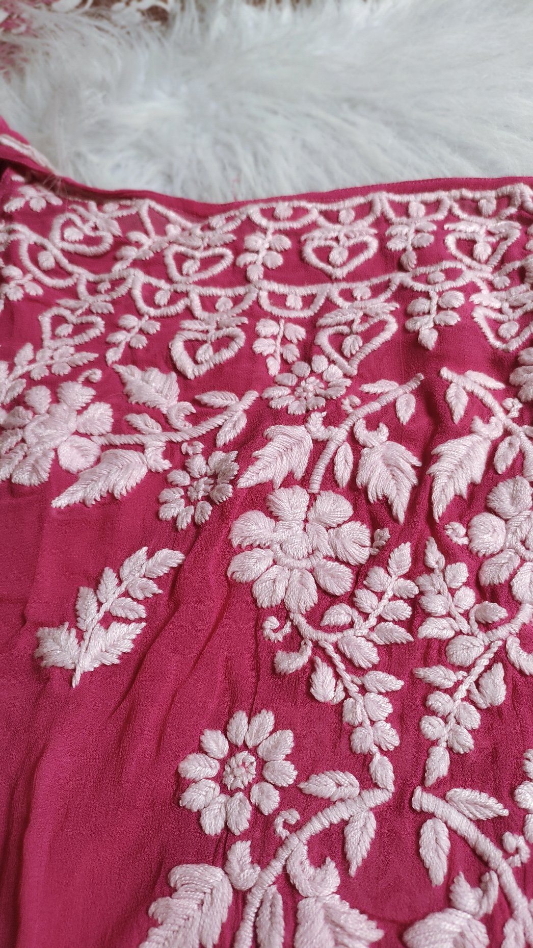 Pink Tulip sleeveless premium georgette Chikankari Kurta with matching dupatta, designed by LVW Fashion Luxurious Chikankari.