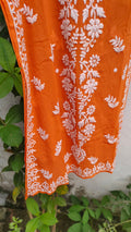 Pink Tulip sleeveless long Chikankari kurta in premium georgette with intricate embroidery from LVW Fashion.