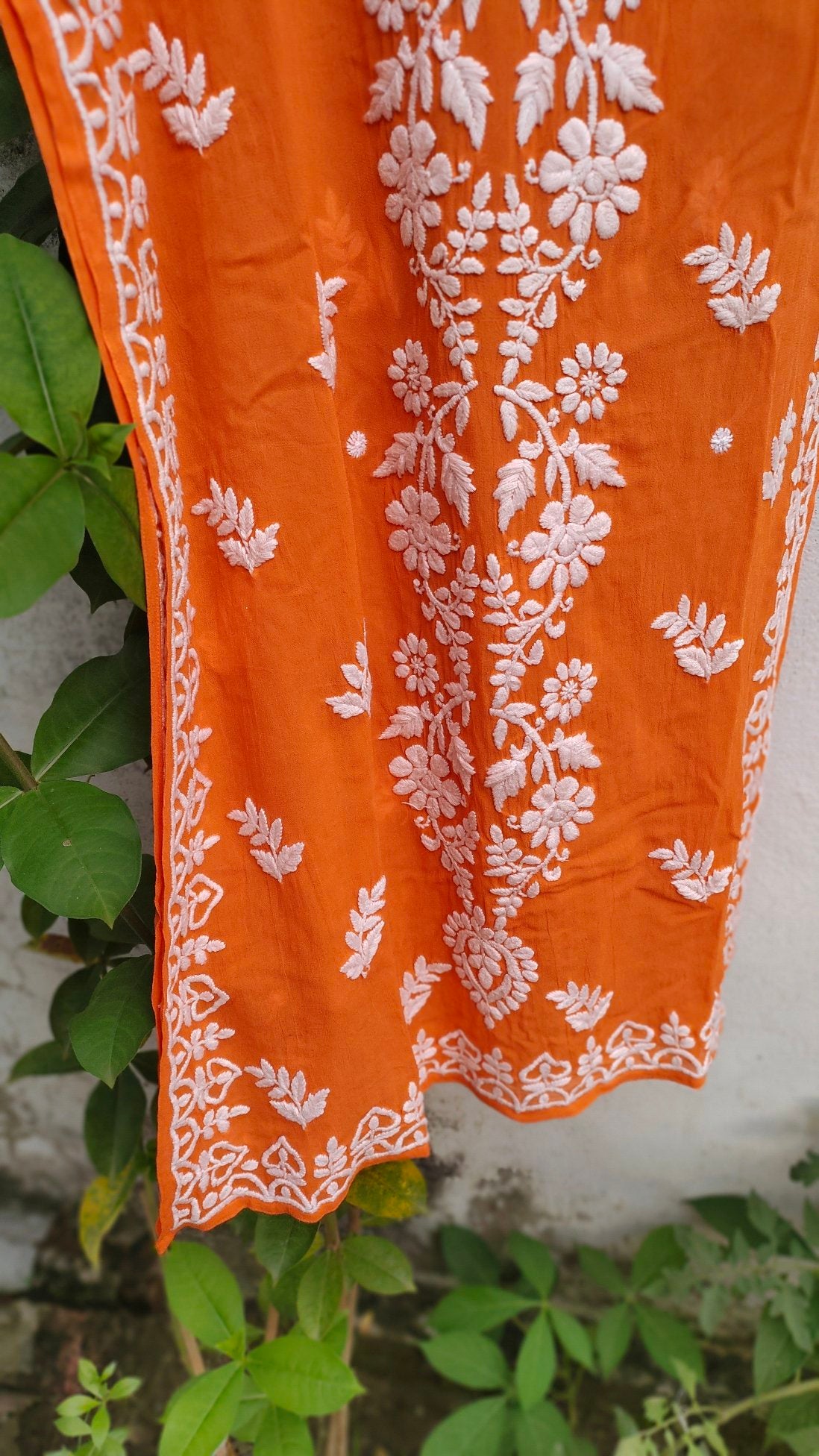 Pink Tulip sleeveless long Chikankari kurta in premium georgette with intricate embroidery from LVW Fashion.