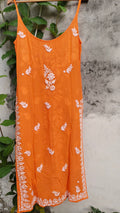 Pink Tulip sleeveless premium georgette long Chikankari kurta with embroidery, paired with matching dupatta, by LVW Fashion Luxurious Chikankari.