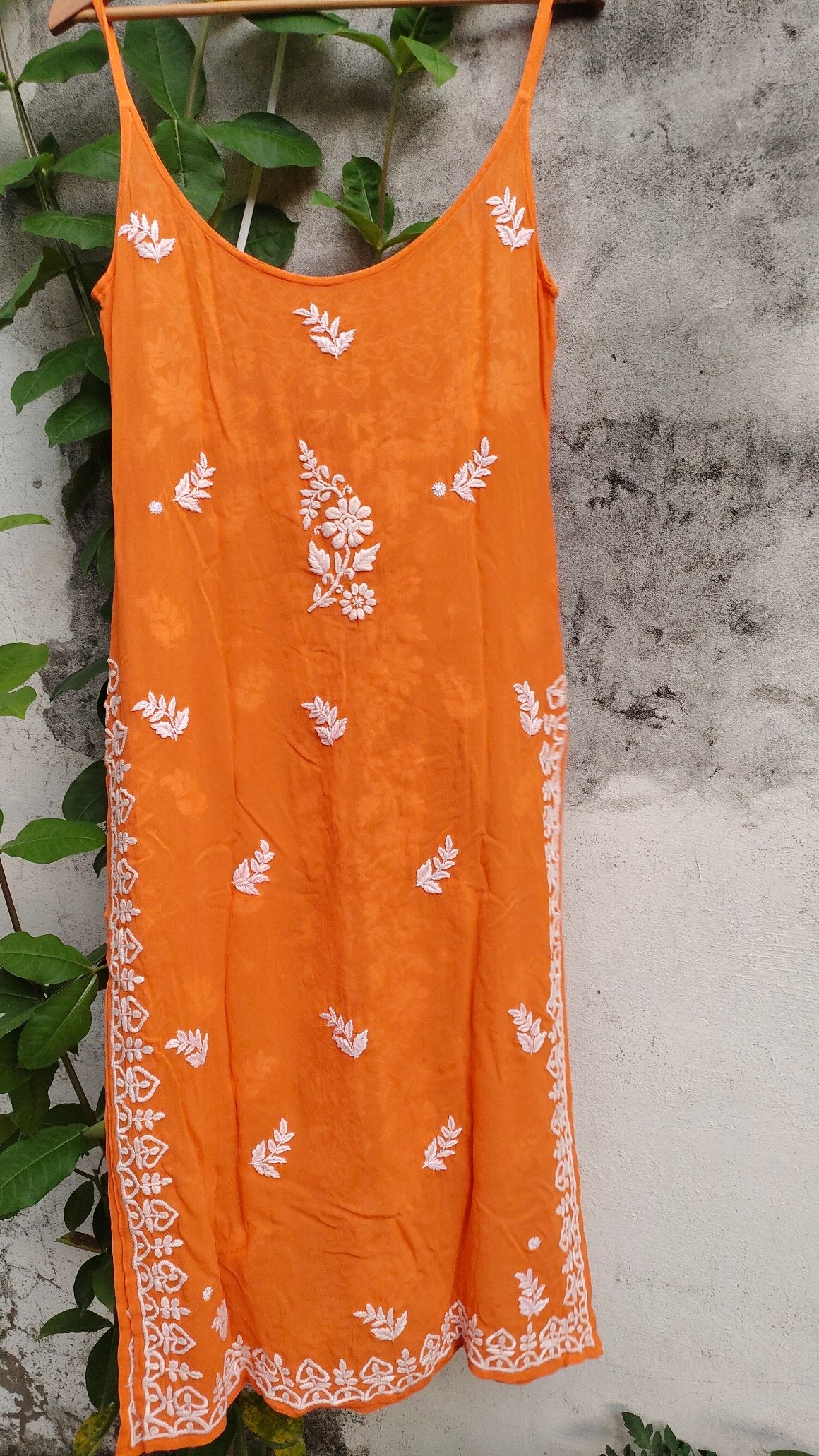 Pink Tulip sleeveless premium georgette long Chikankari kurta with embroidery, paired with matching dupatta, by LVW Fashion Luxurious Chikankari.