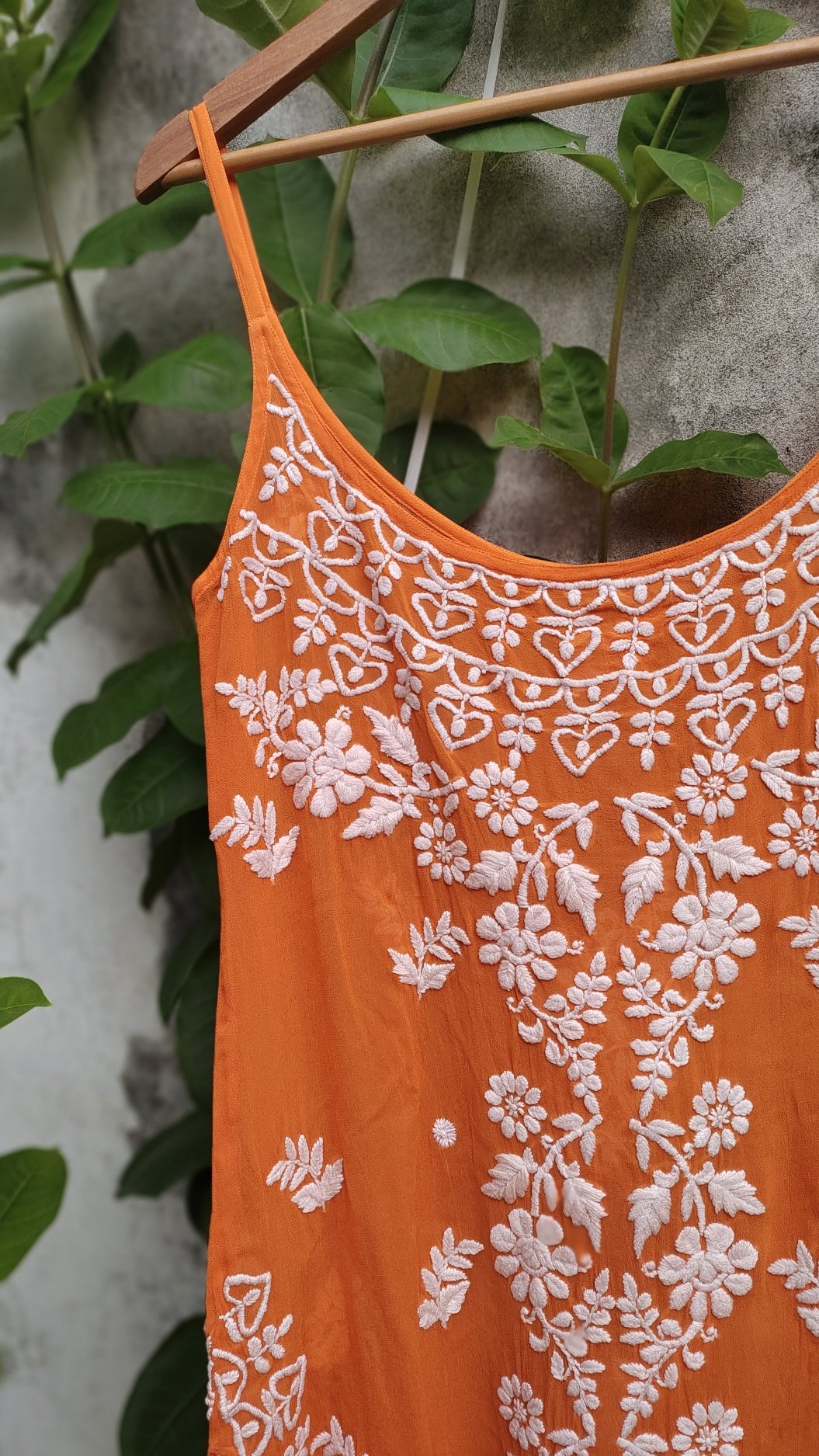 Pink Tulip sleeveless premium georgette long Chikankari kurta with intricate embroidery and matching dupatta, by LVW Fashion Luxurious Chikankari.