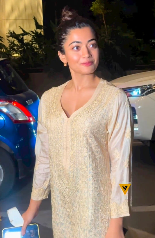 As Seen On Rashmika, LVW Fashion luxurious georgette long kurta with resham embroidery and matching pants, elegant traditional wear