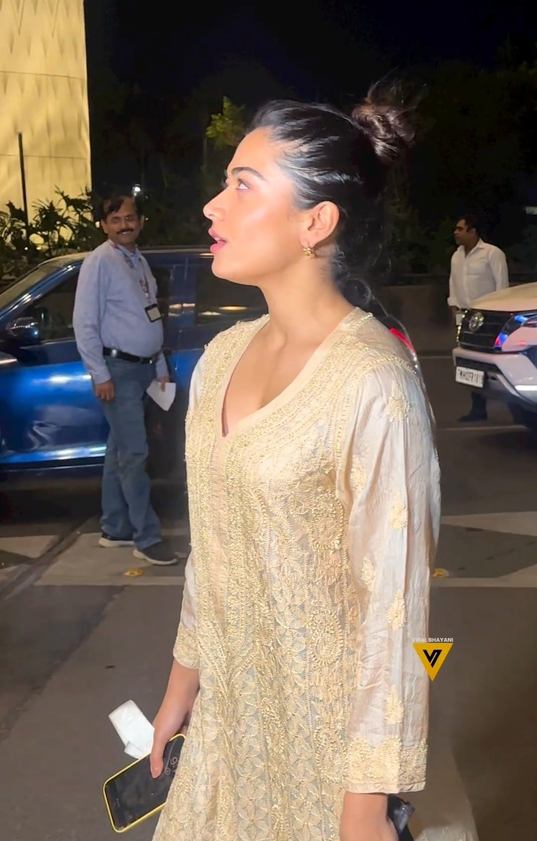 Luxurious pink georgette long kurta with intricate Resham embroidery and matching pants, as seen on Rashmika, by LVW Fashion Luxurious Chikankari.