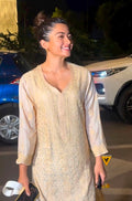 As Seen On Rashmika, luxurious LVW Fashion Georgette Resham long kurta with intricate chikankari embroidery and matching pants.