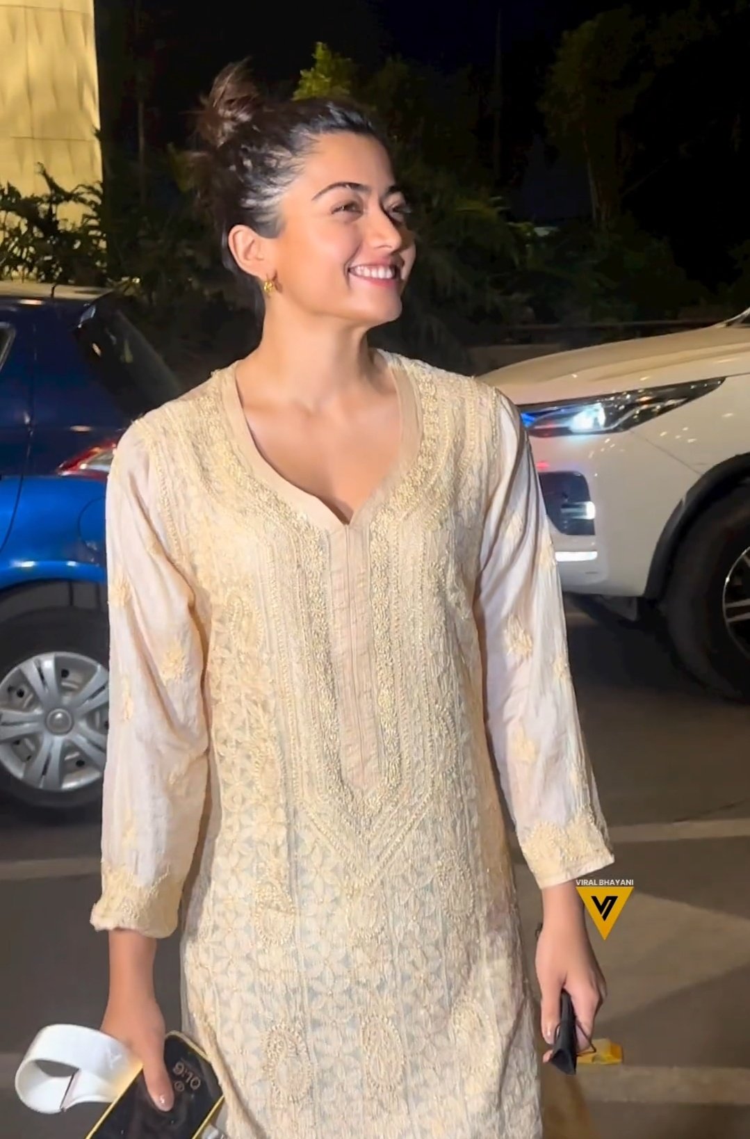 As Seen On Rashmika, luxurious LVW Fashion Georgette Resham long kurta with intricate chikankari embroidery and matching pants.