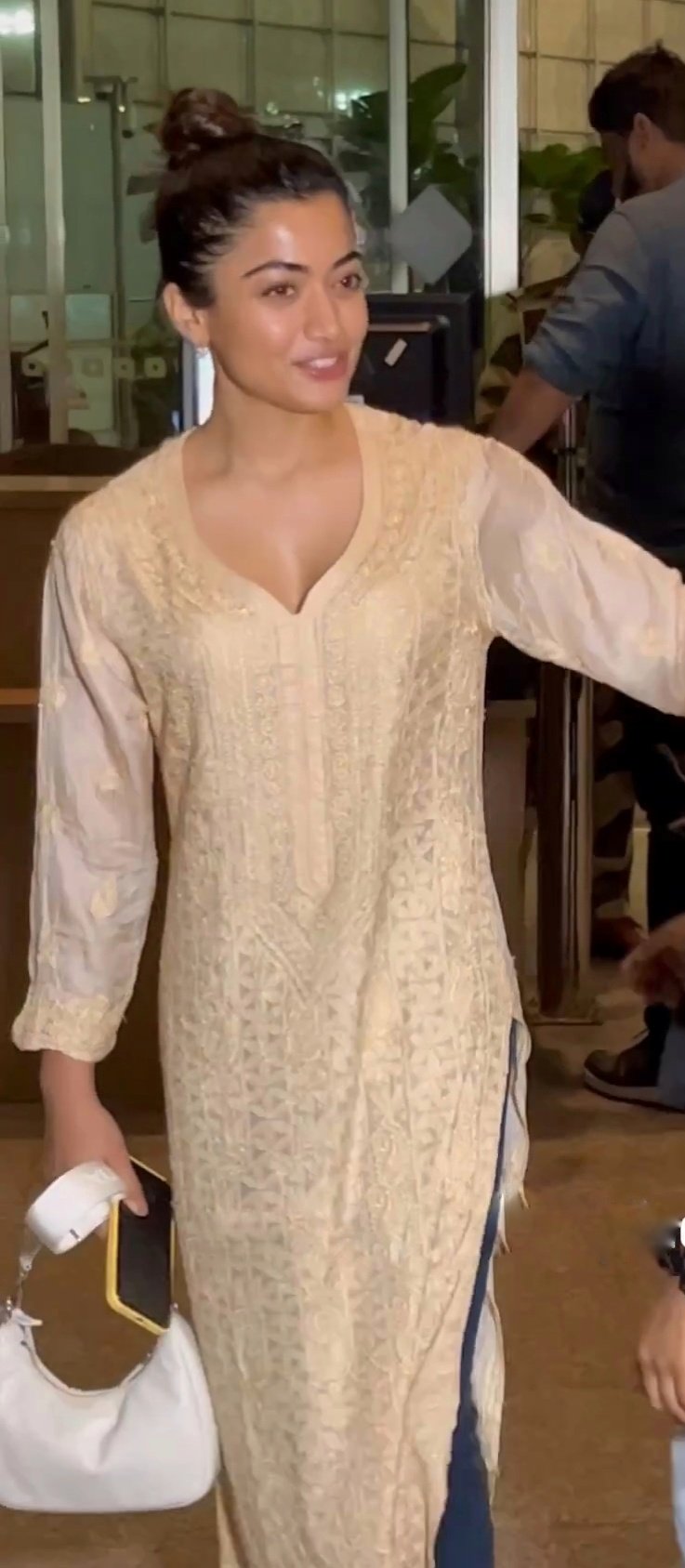 As Seen On Rashmika, LVW Fashion luxurious georgette long kurta with intricate resham chikankari embroidery and matching pants.