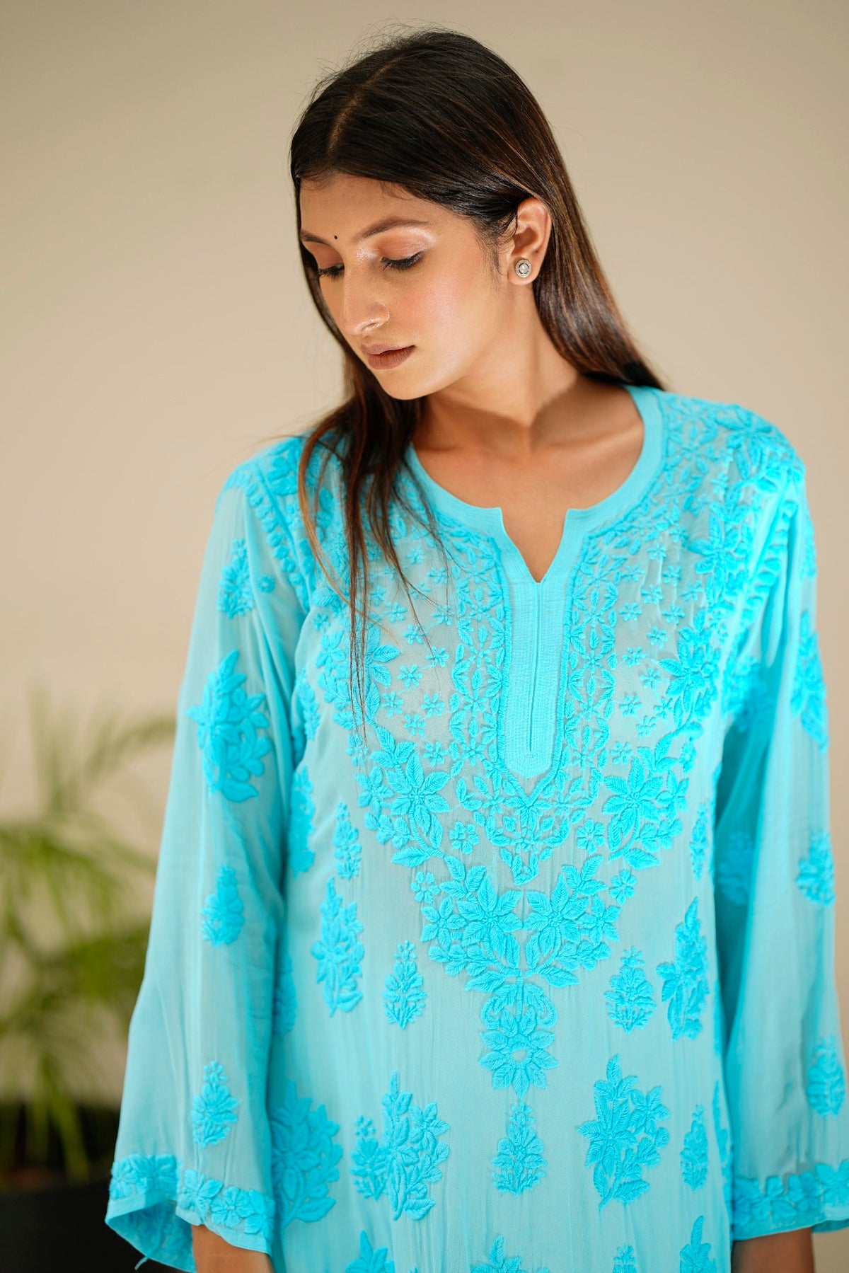 A luxurious Adaya Look Premium Georgette Chikankari Kurta by LVW Fashion with matching shade bottom and dupatta.