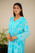 A luxurious Adaya Look Premium Georgette Chikankari Kurta by LVW Fashion with matching shade bottom dupatta, detailed embroidery.