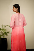 Luxurious peach Adaya Peaches premium georgette chikankari kurta with matching dupatta, by LVW Fashion Luxurious Chikankari.