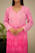 Pinkish Adaya luxury georgette Chikankari kurta with matching dupatta, crafted by LVW Fashion Luxurious Chikankari.