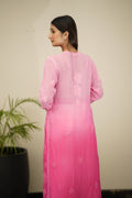 Pinkish LVW Fashion luxurious georgette chikankari kurta with matching dupatta, featuring intricate embroidery and elegant design.