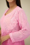 Pinkish Adaya luxurious Georgette Chikankari Kurta with matching shade bottom and dupatta by LVW Fashion Luxurious Chikankari.