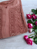 Chocolate shade Haniya Kurta by LVW Fashion in premium georgette with long chikankari detailing, paired with matching dupatta.