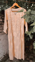 Heer Powder Peach silk Chikankari Kurta by LVW Fashion with matching shade dupatta, intricate embroidery, and elegant design.