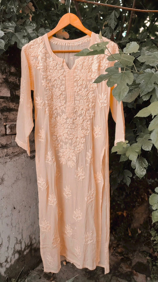 Heer Powder Peach Premium Silk Chikankari Kurta