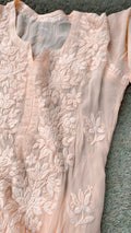 Heer Powder Peach silk Chikankari Kurta with intricate embroidery, paired with matching shade bottom dupatta, by LVW Fashion.