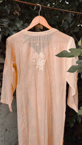 Heer Powder Peach silk Chikankari Kurta by LVW Fashion with matching shade bottom dupatta, showcasing intricate embroidery.