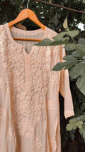 Heer Powder Peach premium silk Chikankari kurta with matching dupatta, handcrafted by LVW Fashion Luxurious Chikankari.