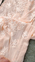Heer Powder Peach premium silk Chikankari Kurta by LVW Fashion with matching shade dupatta, showcasing intricate embroidery.