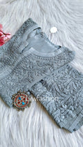 Grayish NEER premium Muslin Silk long Kurta with 3D Chikankari embroidery and matching dupatta, crafted by LVW Fashion Luxurious Chikankari.