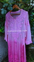 Pink and lavender long kurta by LVW Fashion Luxurious Chikankari with 3D embroidery in premium muslin silk fabric, paired with matching dupatta.