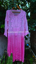 LVW Fashion luxurious pink and lavender premium muslin silk long kurta with 3D chikankari embroidery and matching dupatta.