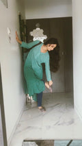 Green ombre long kurta with intricate chikankari embroidery from LVW Fashion, made of premium georgette fabric.