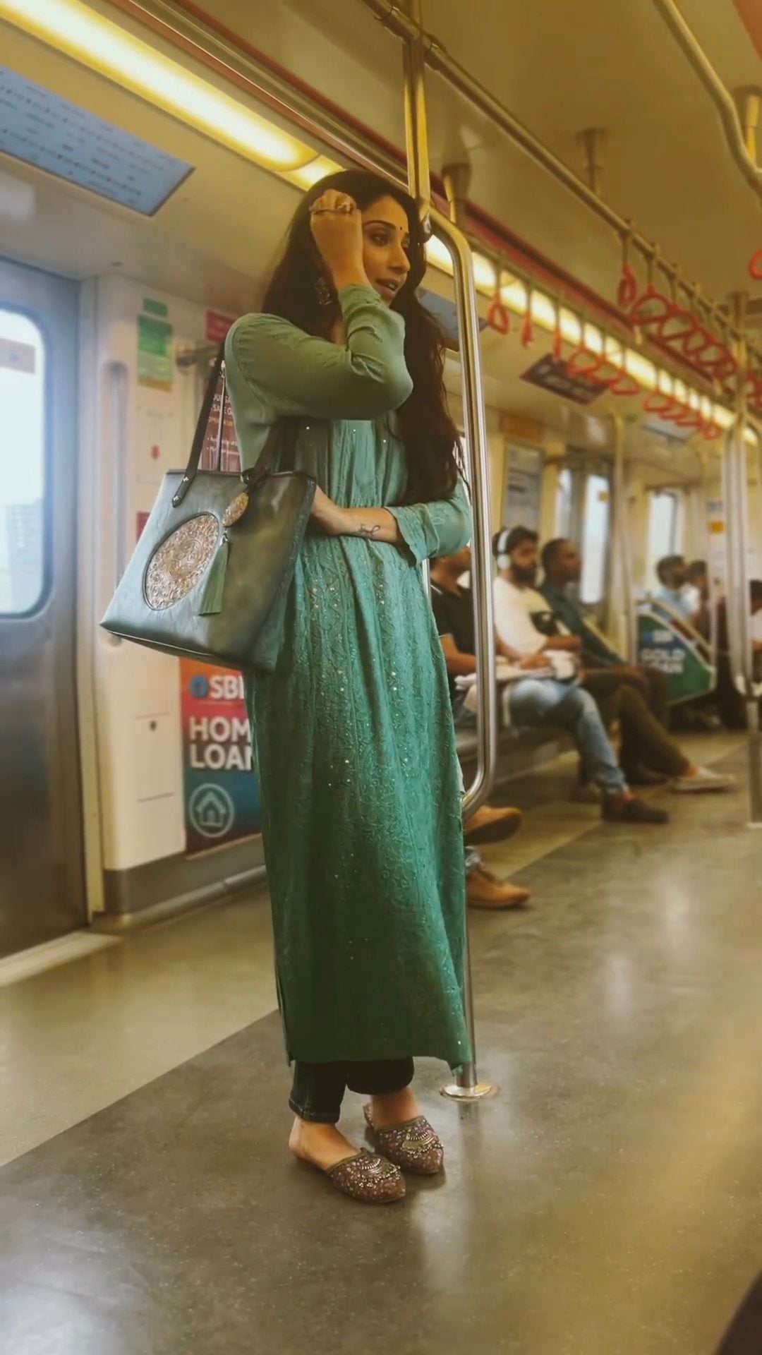 Luxurious green ombre long kurta with intricate chikankari embroidery by LVW Fashion, paired with matching dupatta in georgette fabric.