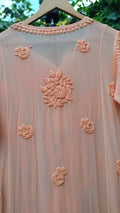 LVW Fashion Sana Gulab premium georgette long kurta with 3D chikankari rose embroidery and matching dupatta.