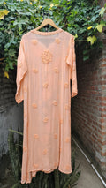 LVW Fashion Sana Gulab premium georgette long kurta with 3D chikankari rose embroidery and matching dupatta.