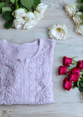 Pink Sukoon Powder Premium Georgette Chikankari Kurta with matching dupatta by LVW Fashion, showcasing intricate embroidery and elegant design.