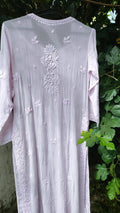 Pink Sukoon Powder premium Georgette Chikankari Kurta with matching dupatta, showcasing intricate embroidery and luxurious fabric.